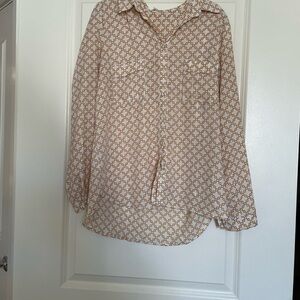 Pleione White and Brown Patterned Blouse